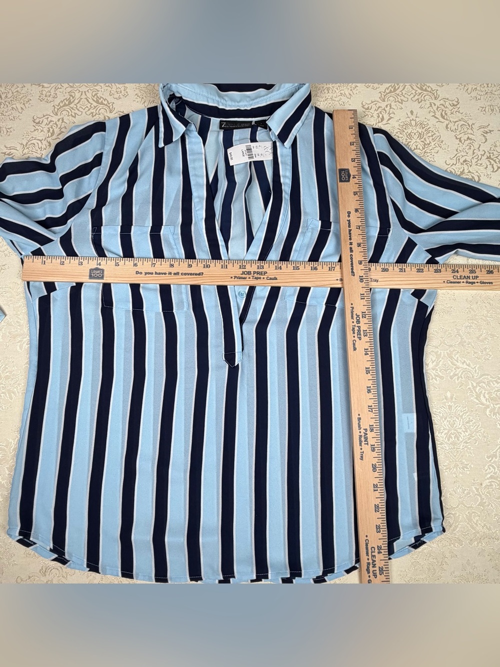 New York & Company Light Blue and Navy Striped Button-Down Shirt - Picture 4 of 7